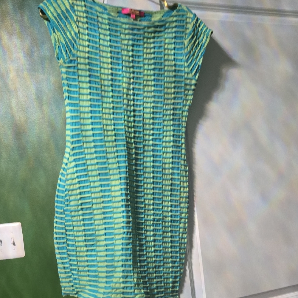 Catherine Malandrino Vibrant Green and Blue Mini Dress